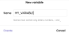 Screenshot of the new variable modal